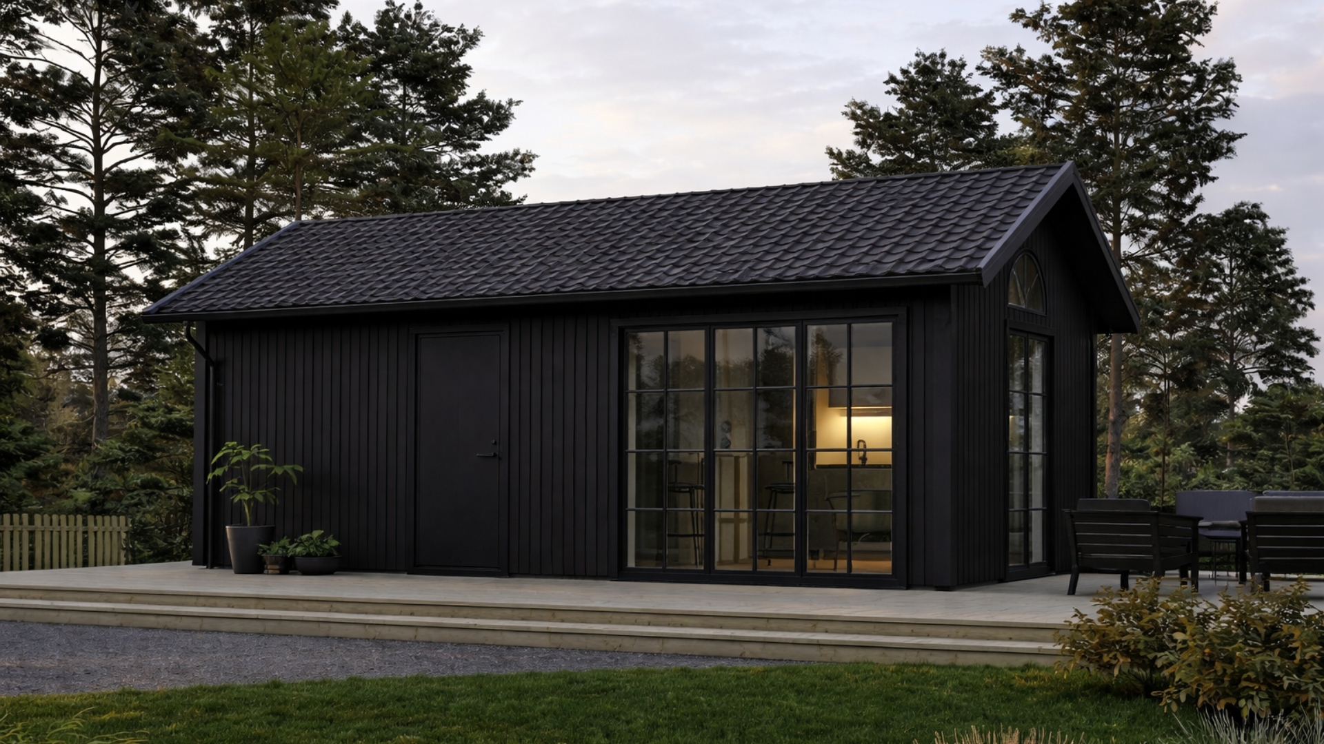 Svart attefallshus
