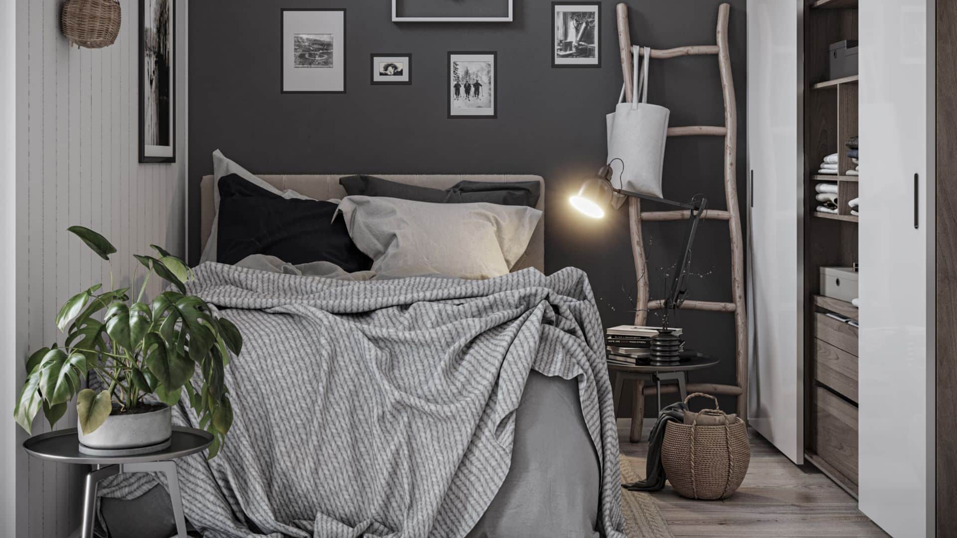 Fritidshus sovrum med dubbelsäng