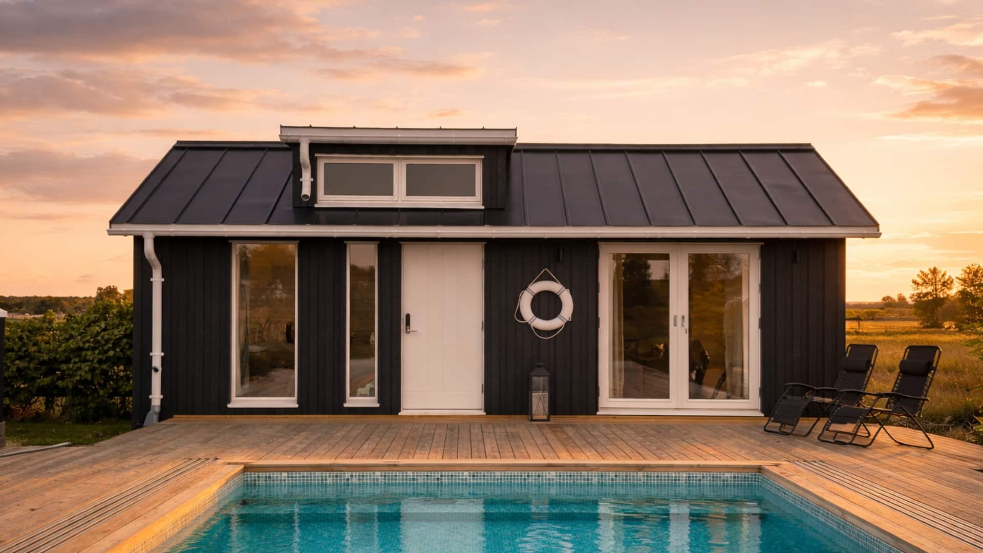 Attefallshus vid pool