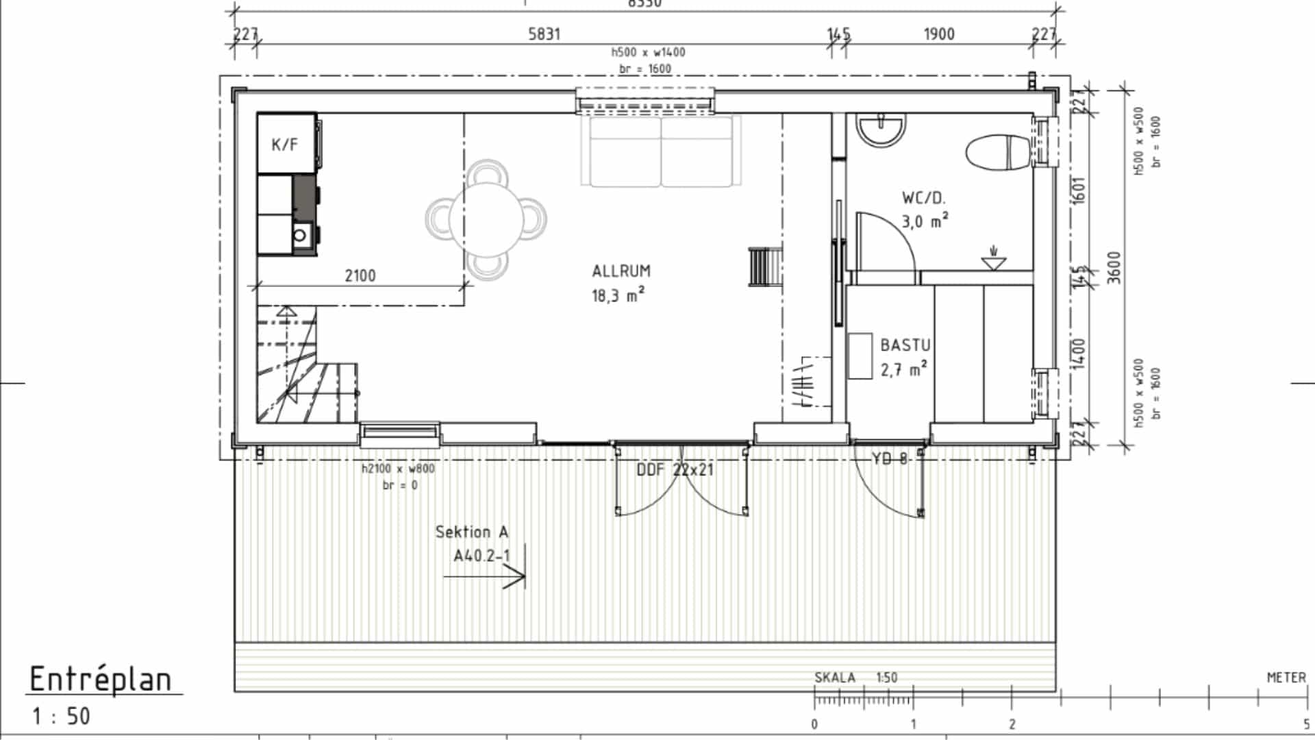 Attefallshus planlösning med bastu