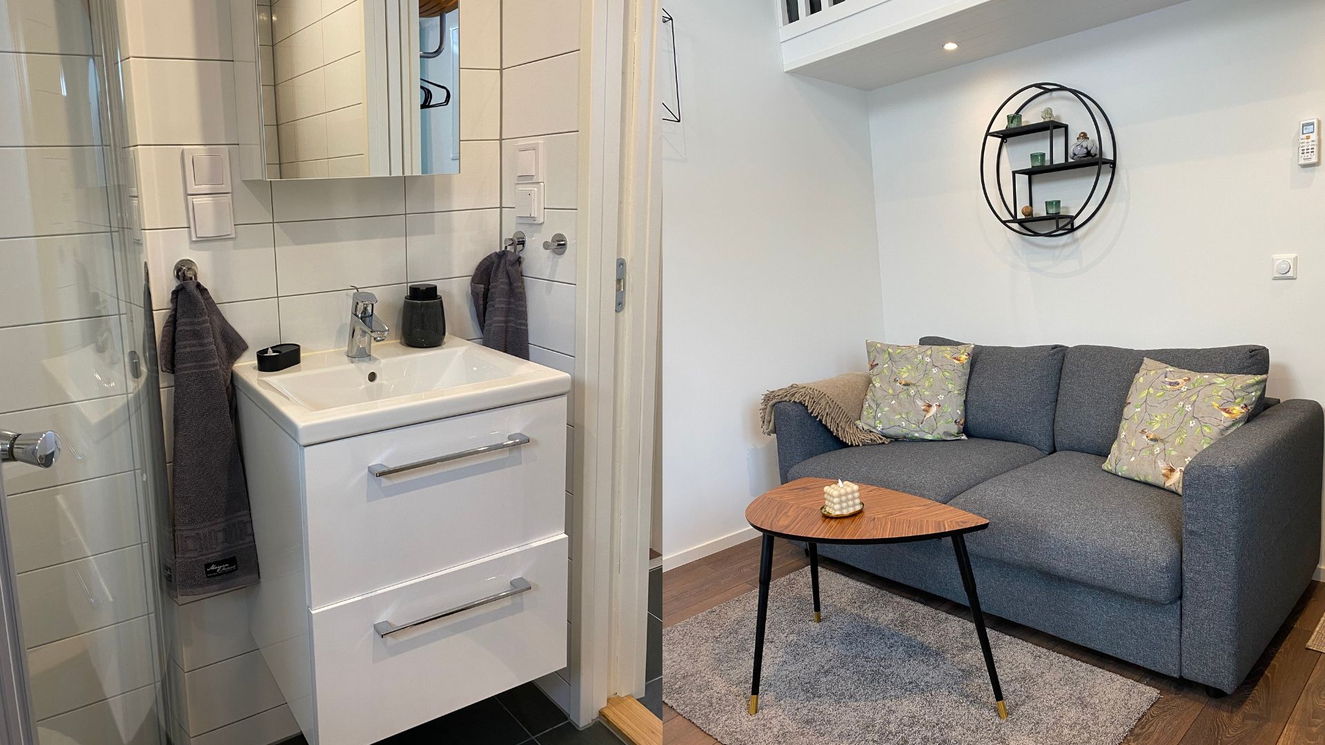 Badrum och vardagsrum i attefallshus