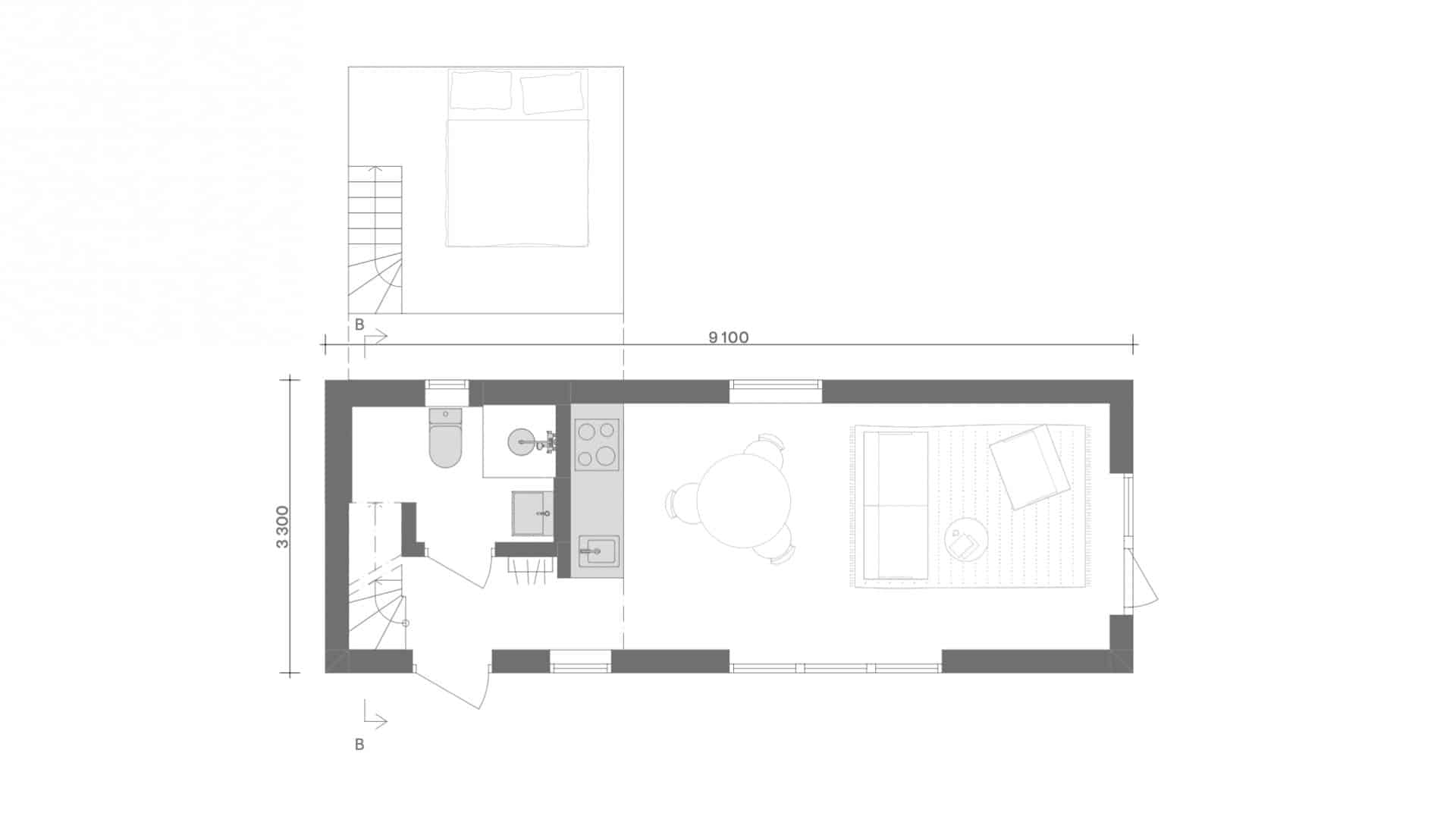 Planlösning Studio Slim Trappa
